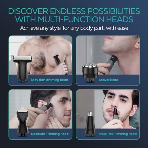 VOYOR Beard Trimmer for Men Electric Razor, Nose Face Body Hair Trimmer with Adjustable Length Combs All in 1 Rechargeable Mens Grooming Kit Cordless Electric Shaver Wet/Dry TX510 (Grey)