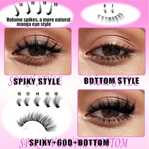 60D Volume Lash Clusters Kit with Long 14-16mm Lashes Spikes+Bottom Clusters Eyelash Extension Kit 280Pcs D-curly Wispy Individual Lash Extensions Kit DIY Spiky Lash Bond and Seal by YIDUO