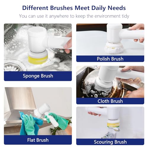 Electric Cleaning Spin Scrubber with 3 Brush Heads, Cordless Powerful Cleaning Brush Household Rechargeable Handheld Shower Cleaner Brush for Bathroom Wall Tiles Floor Bathtub Kitchen.