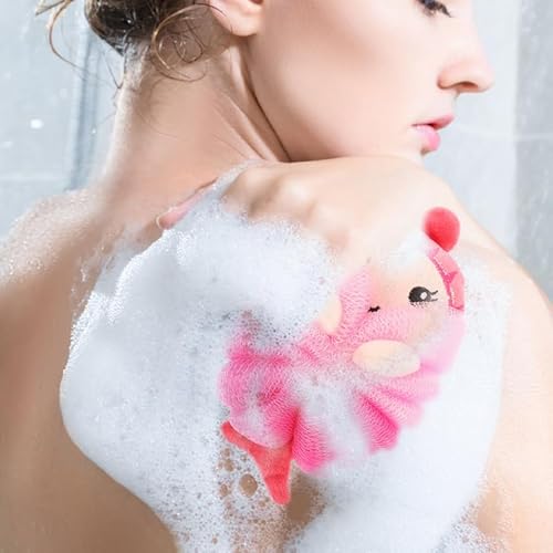 2Pcs Kids Bath Ball Shower Scrubber Cartoon Body Scrubber Soft Skin Cleaning Foaming Loofah for Toddler Bath Accessories
