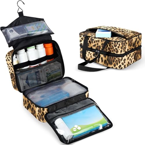Travel Toiletry Bag for Woman/Men, Wild Animal Sexy Leopard Skin Patterned Hanging Organizer Bag with Pockets Portable Folding Travel Case Bags for Makeup Cosmetic Toiletries Storage Traveling-M