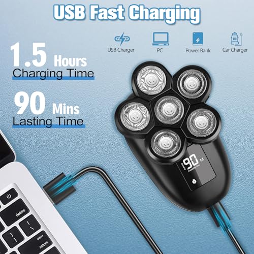 Electric Shaver for Men, 6 in 1 Electric Razor for Men, IPX7 Wet/Dry Waterproof Men's Shavers Rotary Head with Shavers Kit LED Display, Gifts for Husband, Dad,Boyfriend (Silver)