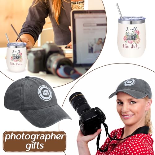 Geiserailie 11 Pcs Photographer Gifts for Camera Lovers Christmas Birthday Gifts Set for Women Photography Lovers Include Inspirational Canvas Bag Makeup Bag Hat Socks Keychain Cup Notebook Pen