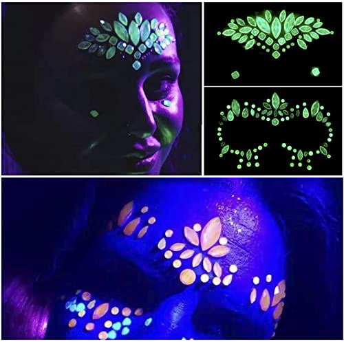 Face Sticker Diamond Face Sticker Luminous Crystal Diamond Eyebrow Sticker White Glitter Jewels Diamond Luminous Face make-up Sticker 2 Pieces
