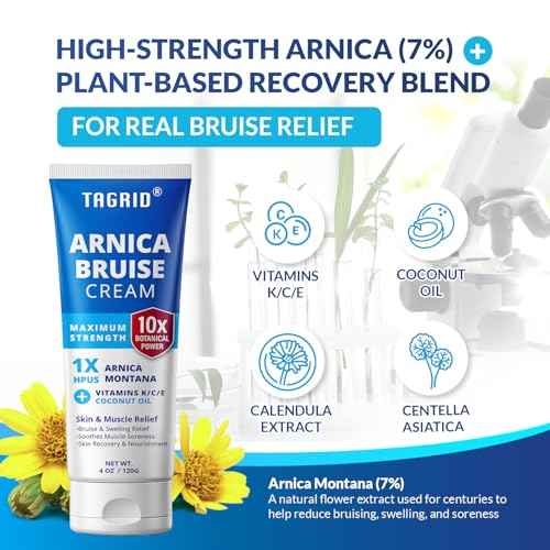 TAGRID Arnica Cream Extra Strength: Fast Pain Relief Arnica Bruise Cream with Vitamin K for Bruising and Swelling on Thin Skin, Joint Pain, Muscle Pain, Soreness (4 OZ)