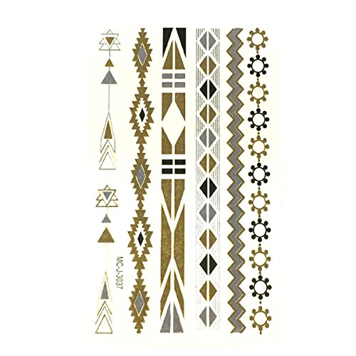 Wrapables Small Metallic Gold and Silver Temporary Tattoo Stickers, Native