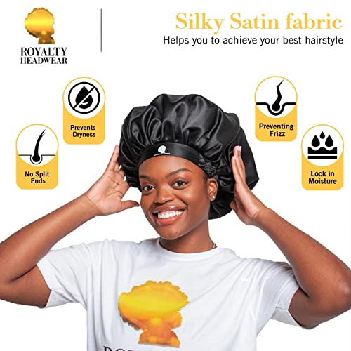 Royalty Headwear Silk Satin Bonnet for Women - Adjustable Jumbo Extra Secure Non-Slip Satin Cap Silk Hair Bonnet for Sleeping