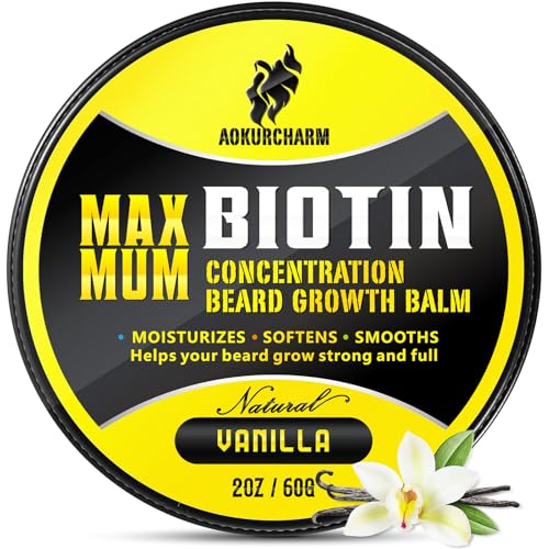 Biotin Beard Balm for Men ? Vanilla Beard Balm for Growth & Styling ? With Castor Oil, Jojoba & Shea Butter ? Softens & Thickens ? 2 OZ