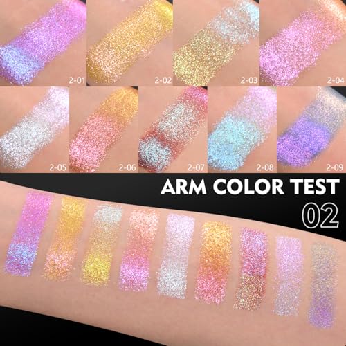 9 Color Multichrome Eyeshadow Palette,Sparkling Chameleon Glitter Shifting Eye Shadow, High Pigmented Waterproof Long-Lasting Vegan Makeup Palette (01) (02)