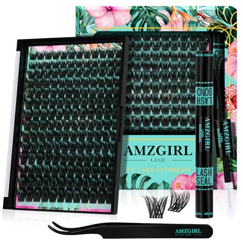 Lash Clusters Kit 168pcs Lash Extension Kit Cluster Lashes Natural Look with Lash Bond and Seal Waterproof, Lash Tweezer with Wet Look Ultra-Thin Band Lashes(Tulip-Kit,D-10-18mm)