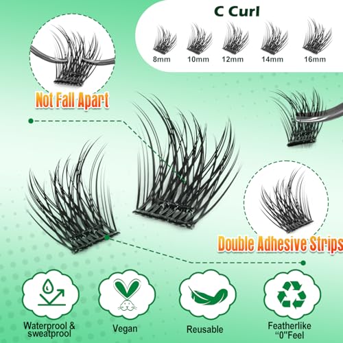 Self Adhesive Lash Clusters, 240 Pcs Individual Eyelashes No Glue Needed, 8?16mm Fluffy Wispy Cluster Lashes, DIY Lash Extension Kit for Natural Volume Look with Tweezers