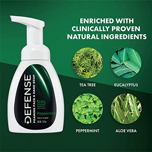 Defense Liquid Foaming Face & Hand Soaps Original and Peppermint | 7.5 Fl Oz with Tea Tree, Eucalyptus, Jojoba, Aloe Vera, Olive & Coconut Oils