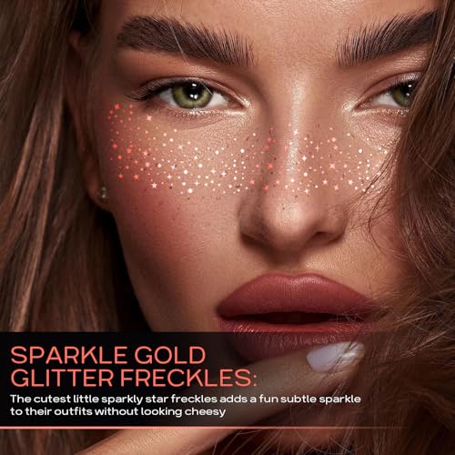 Glitter Freckles Face Tattoo,Glitter Freckle,Sparkle Makeup Patches-Rose Gold-Face Glitter Speckles Patches,10pcs