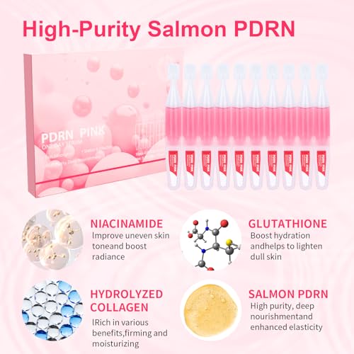 Pink One Day Serum, High-Purity Salmon PDRN, Ultra Hydrating Serum, Non-greasy Formula for Face Brightening, Hydrating, Evens Tone, Smooths Fine Lines (0.05 fl.oz x 10e)