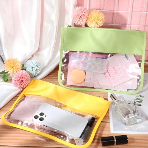 Sweetude 12 Pieces Clear Zipper Pouch for Travel Nylon Makeup Bag Waterproof Snack Stuff Pouches Cute Purse Cosmetic Bags for Women Girls Gifts