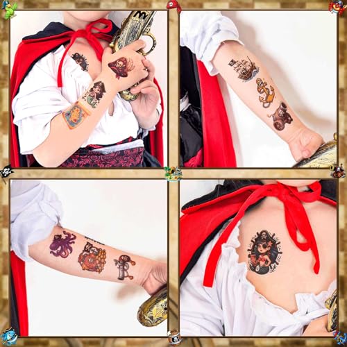 100 Pcs Pirate Temporary Tattoos for Kids,£¨2'' x 2''£©Individually Wrapped Tattoos, Pirate Ship Nautical Themed Birthday Decorations, Party Favors Supplies