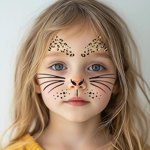 8 Sheets Leopard Face Tattoos Halloween Leopard Makeup Decorations Fake Cheetah Face Temporary Tattoos for Women Girls Halloween Parties Cosplay Accessories