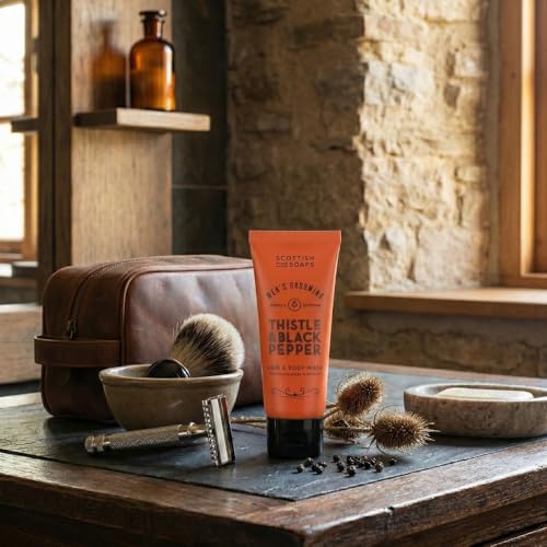 Scottish Fine Soaps Thistle & Black Pepper Hair and Body Wash, Rugged and Refreshing, Woody Amber Fragrance, 200ml