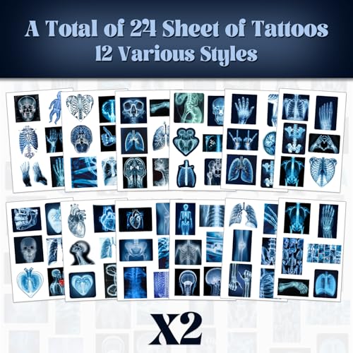 144PCS Radiology X Ray Temporary Tattoos Stickers Radiology Themed Party Favors Supplies Birthday Party Decorations