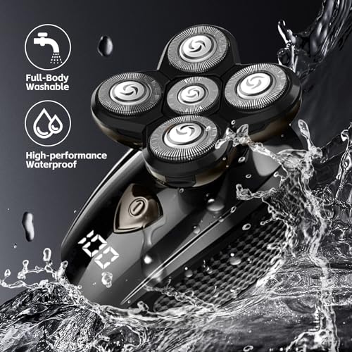 Bald Head Shaver,Electric Head Shavers for Bald Men, 5-in-1 Head and Face Grooming Kit, Waterproof Cordless Rotary Razor and USB Rechargeable,Gifts for Men
