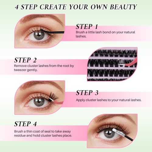 Lash Clusters Kit for Beginners Eyelash Clusters Kit Lashes Clusters Kit Cluster Pesta?as Postizas Naturales with Lash Bond&Seal,Lash Tweezers,Brush RITALASH(640pcs 20D+40D+60D+80D Kit,9-16mm)