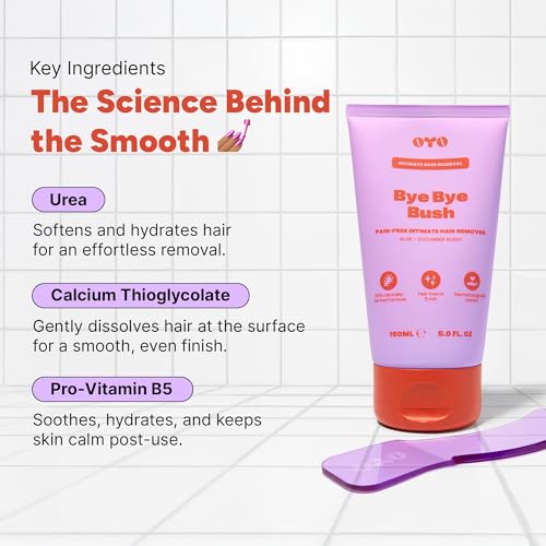 Bye Bye Bush by OYO ? Hair Removal Cream for Women Private Area, Bikini Line, Inner Thighs & Armpits, Sensitive Skin Formula, 65% Naturally Derived, Fast Acting Aloe Cucumber ? 5 fl oz