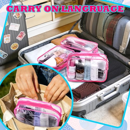 12PCS Clear Cosmetic Bag Transparent PVC Makeup Bag Waterproof Plastic Zipper Pouches Travel Toiletry Organizer Cosmetic Storage Case for Women Traveling Bathroom (Rose Red, Medium)