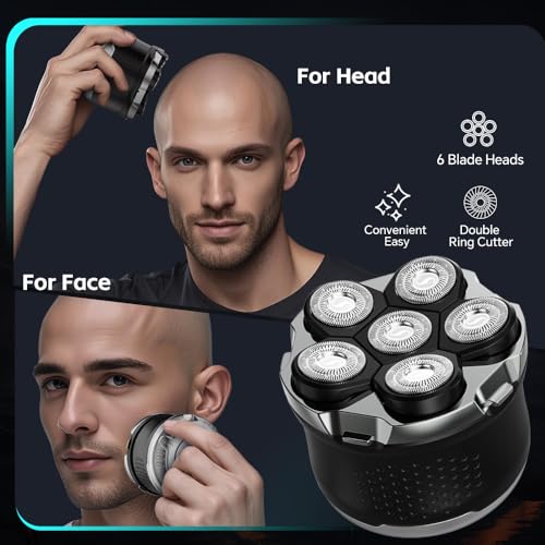Electric 6D Floating Head Shavers for Bald Men, Magnetic Rotary Shaver for Men Face,Wet Dry IPX6 Men's Razor, LED Display Rechargeable with USB-C Charge