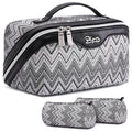 BOYATU Travel Makeup Bag for Women: Western Boho Make up Bag Set of 3 - Large Capacity Vegan Leather Cosmetic Bag - Waterproof Toiletry Bag with Compartments & Handle & Divider(J-3-Black)