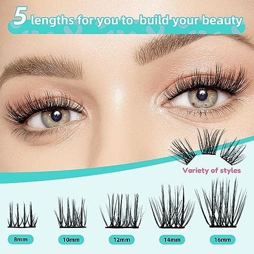 Lash Clusters Kit 144pcs Wispy Eyelash Extensions Kit 3 Styles Eyelash Clusters Individual Lashes Extension Kit with Lash Bond and Seal, Remover, Lash Tweezers DIY at Home(ASA,C-Mix8-16mm Kit)