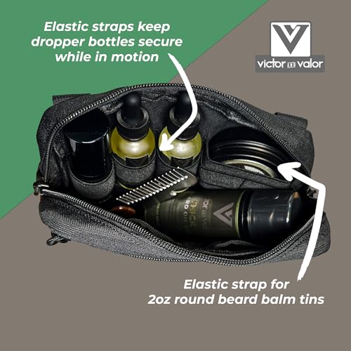 Toiletry Bag and Beard Comb for Bearded Men - Military Survival Bag, Tactical Molle Dopp Kit for Men, Water-Resistant, Shaving Grooming Bag for Adult for Travel, Black