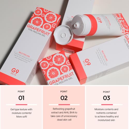 G9SKIN Grapefruit Vita Peeling Gel (150ml/5.07fl.oz) - entle Exfoliating Face Scrub with AHA, BHA & Vitamin C, Radiance&Smoothing Facial Peel for Dead Skin & Pore Care