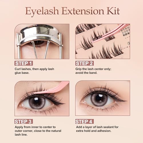 Life Girls 3D False Eyelash Extensions Kit, C Curl, Thai-Style Lash Clusters, 11-16mm, 120 Pieces, Includes Adhesive, Remover and Tweezers