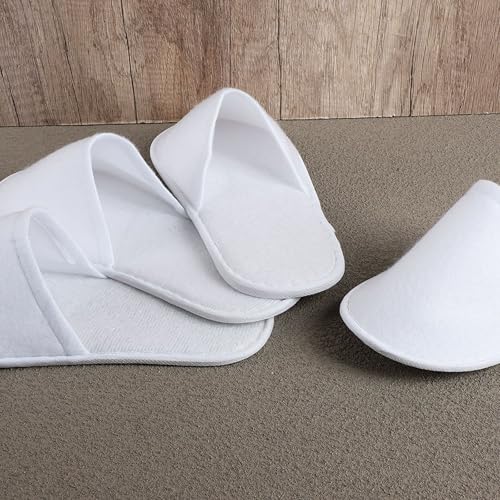 30 Pairs 10.5 Inch Disposable Slipper for Guests, White Spa Slippers Bulk House Slippers Non Slip Closed Toe Travel Footwear for Hotel Guests Women Men, Medium