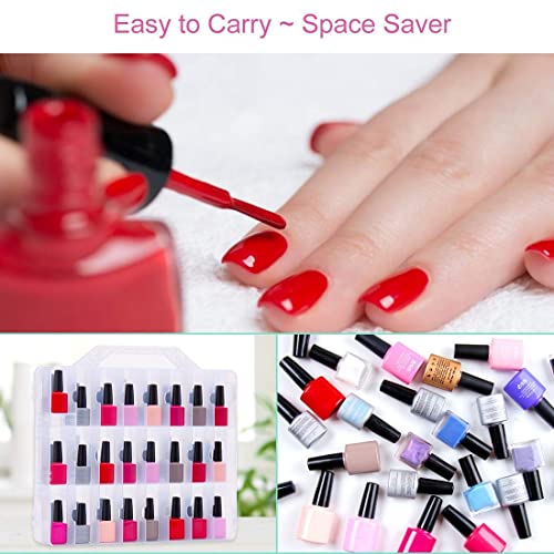 JIASHENG 48 Bottles Universal Clear Gel Nail Polish Organizer Case,Manicure Pedicure Set Stainless Steel Nail Clippers Personal Nail Clipping Tools
