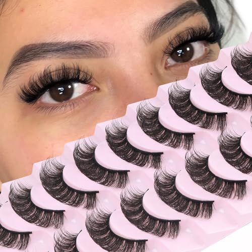 Losha Eyelashes DD Curl Russian Strip Lashes Wispy False Eyelashes that Like Lash Extensions 10 Pairs Soft Fake Lashes Pack (D03)