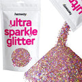 Hemway Rose Gold Holographic Mix Glitter Chunky Multi Purpose Dust Powder Arts & Crafts Wine Glass Decoration Weddings Flowers Cosmetic Face Eye Body Nails Skin Hair Festival 100g