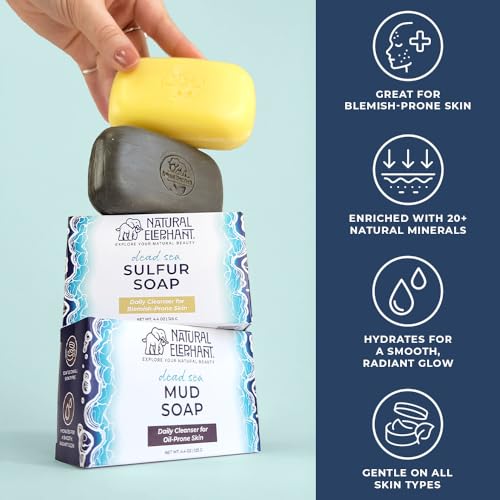 Natural Elephant Dead Sea Mud Soap Bar | Mineral-Rich Face & Body Cleanser with Natural Dead Sea Minerals | 4.4 oz (125 g) Pack of 5