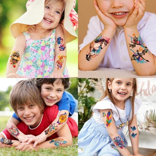 77 PCS Temporary Tattoos Adult Kids, 17 PCS Half Sleeve Flower Lion Tiger Wolf Cat Owl Parrot Large Fake Tattoos, 60 PCS Tiny Waterproof Realistic Body Tattoos Stickers for Women Girls