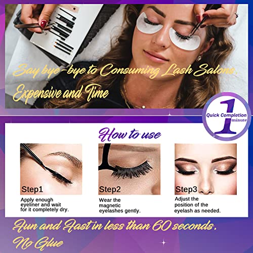 DUOERLA Magnetic Eyelashes Magnetic Lashes 3D Cat Eye Luxury Volume Curl with Eyeliner Kit,Upgraded Long Lasting,Reusable,Easy,Vegan & Cruelty Free 10 Pairs with Applicator,