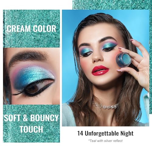 Oulac Cream Eyeshadow Green Set also for Highlighter Large Capacity Highly Pigmented Eye Shadow Waterproof &Long Lasting with Moisturizing Formula, Shimmer Glitter Eye Makeup. 6g.14+15