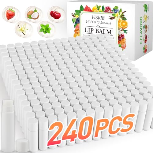 240 Pack Lip Balm Unlabeled, Natural Lip Balm Bulk Blank Tube, Personalized Lip Balms for Party Favors Adults and Bridal Shower Favors or Baby Shower Gifts-5 Flavors