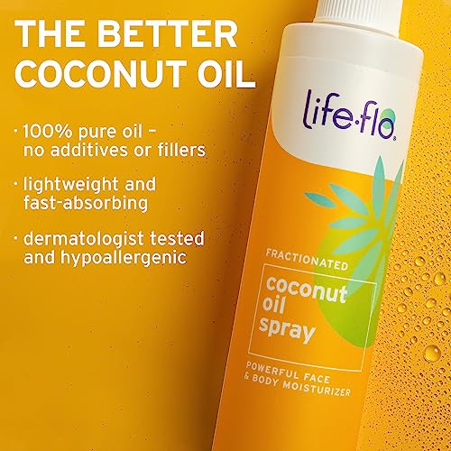 LifeFlo Fractionated Coconut Oil Spray - Liquid Coconut Oil for Skin, Hair and Nails, Lightweight Face Oil, Body Moisturizer, Cuticle Oil, Hypoallergenic, 60-Day Guarantee, Not Tested on Animals, 8oz