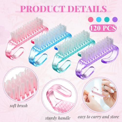 Patelai 100 Pcs Handle Grip Nail Brush Bulk Colorful Nail Scrubber Fingernail Brushes Hand Toes Cleaning Brushes Pedicure Scrubbing Tool for Men and Women, Multicolor Brush