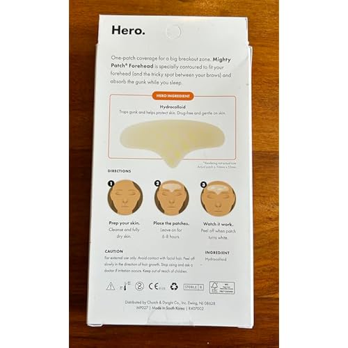 Mighty Patch Hero Cosmetics Forehead Patch - Hydrocolloid Acne Pimple Patch, Contoured to Cover Larger Area of Zits and Blemishes - Drug-Free and Suitable for Sensitive Skin (5 Count) (Pack of 2)