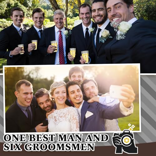 Amylove 7 Sets Groomsmen Gifts Set Wedding Proposal Gift 16 oz Beer Glass Cup Toiletry Bag and Bottle Opener Cap for Best Man PU Leather Cosmetic Bags with Zipper Greeting Card for Wedding(Black)
