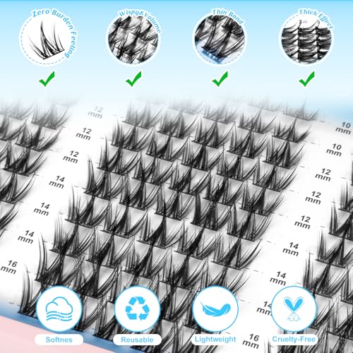 MilyBest Manga Lash Clusters Kit Spiky Anime Cluster Eyelash Extensions 150Pcs CC Curl Wispy Lash Extension Kit 10-16mm DIY Cosplay Doll Individual Lashes Clusters Natural Look