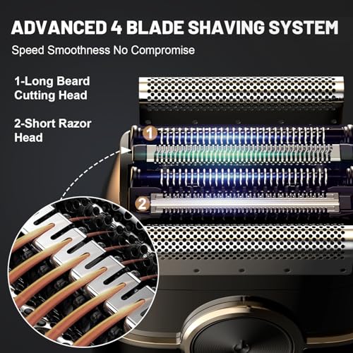 Rechargeable Electric Razor for Men: Mini Foil Shavers for Men with 4 Floating Blades - Dual-Speed & LED Display, 120Min Runtime, IPX7 Waterproof Face Shaver, USB-C