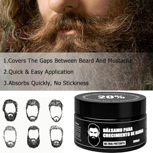 Estimulante Para Barba ? B?lsamo de Crecimiento Ultra Potente, Beard Stimulating Balm, Moisturizes & Strengthens Beard, 100 ml / 3.5 oz