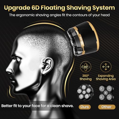 Ufree Head Shavers for Bald Men - IPX6 Waterproof Wet/Dry Bald Head Shaver, Detachable Rotary Blade for Clean Shave, Electric Shaver with LED Display, Storage Bag